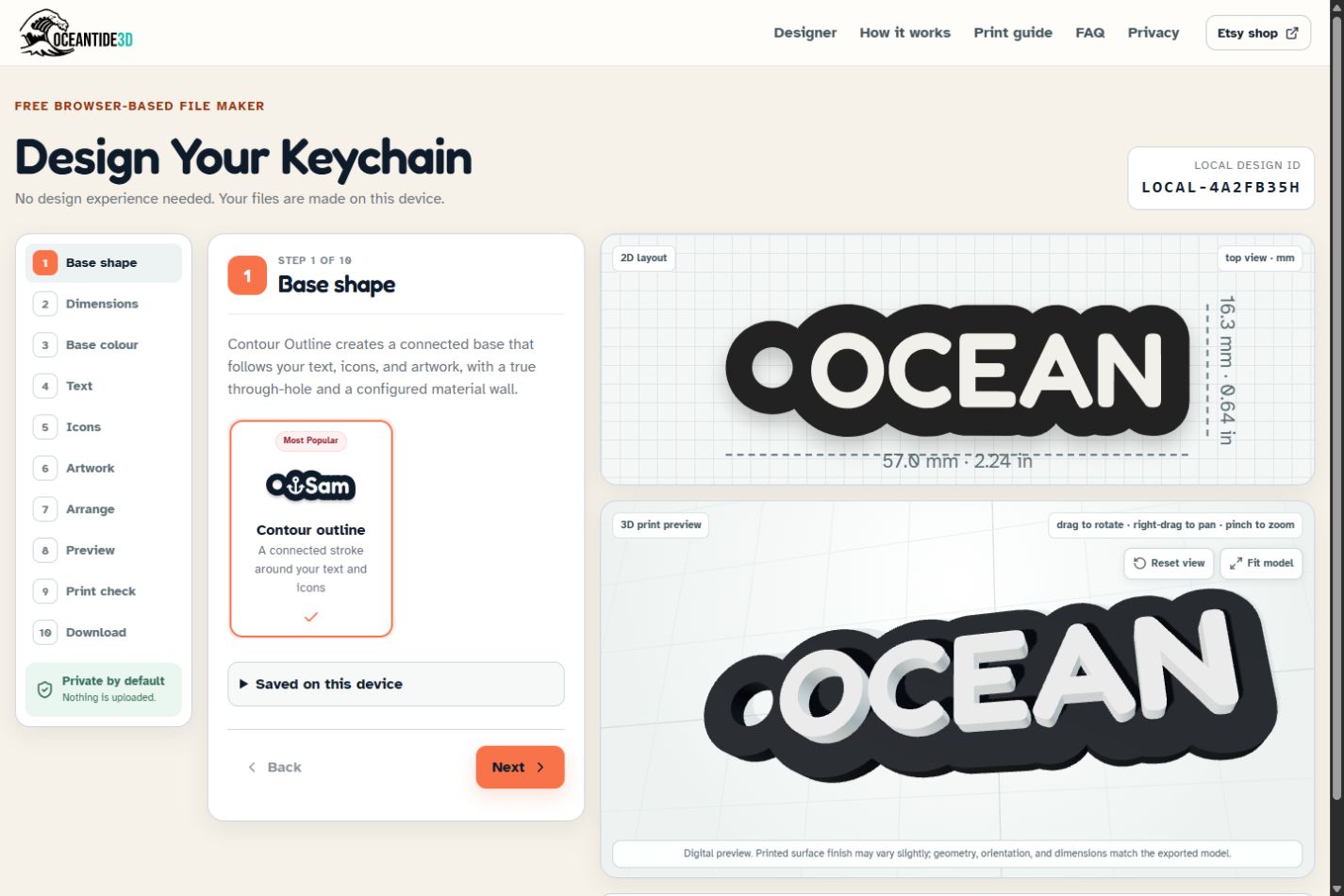 The Oceantide3D browser designer showing an Ocean keychain